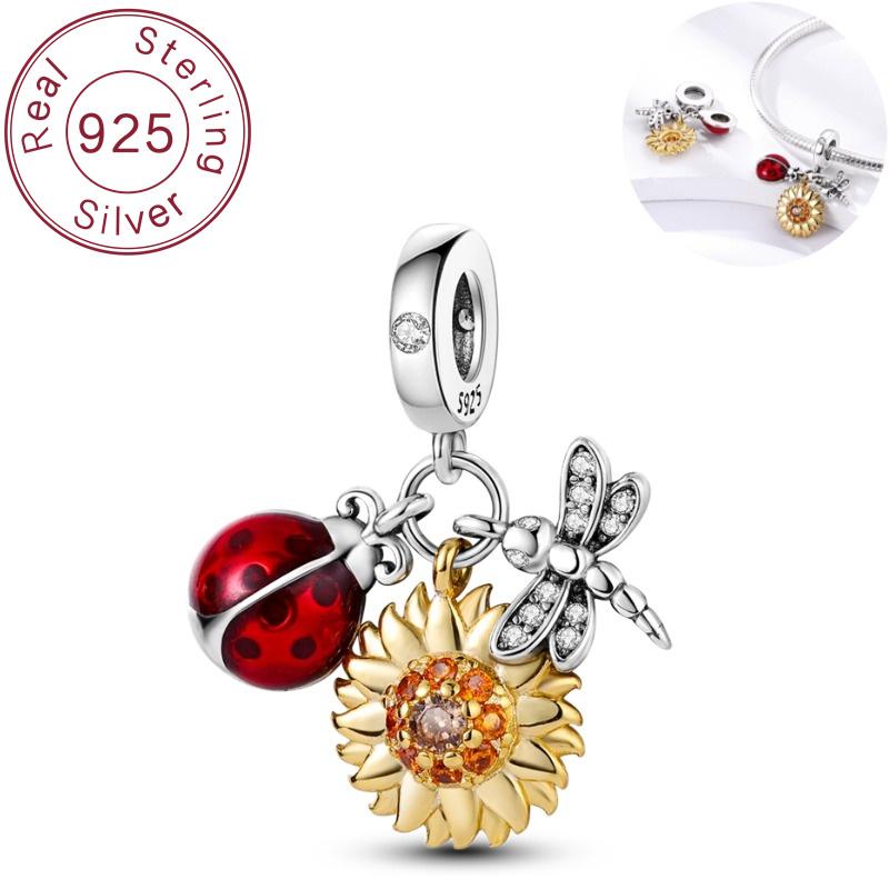 925 silver charm pearl ladybug sunflower dragonfly pendant bracelet women s jewelry gift