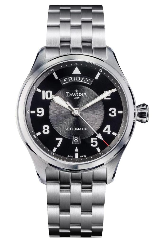 Davosa Newton Pilot Automatic Swiss Day-Date Watch, Made, Silver, 161.585.50, Men's