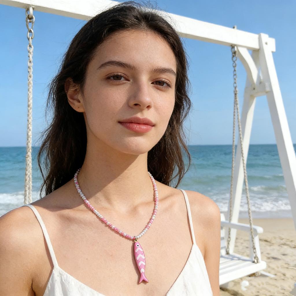 Colorful Fish Pendant Necklace For Women Girl Handmade Woven Beads Dopamine Color Sea Party Summer Fashion Chain Choker Jewelry