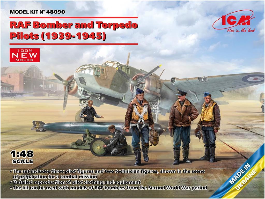 ICM RAF Bomber Torpedo Bomber Pilots Plastic Model Kit 48090 1/48 & 1939-1945
