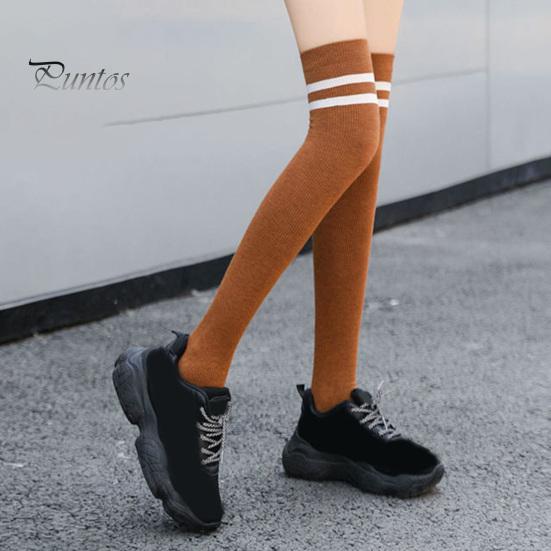 Women Thigh Socks 1 Pair Stockings High Elasticity Soft Solid Color Over The Knee Striped Keep Warm Lolita Flexible Anti-shrink Winter for School