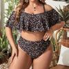 Plus Size Floral Two-Piece Bikini with Ruffles