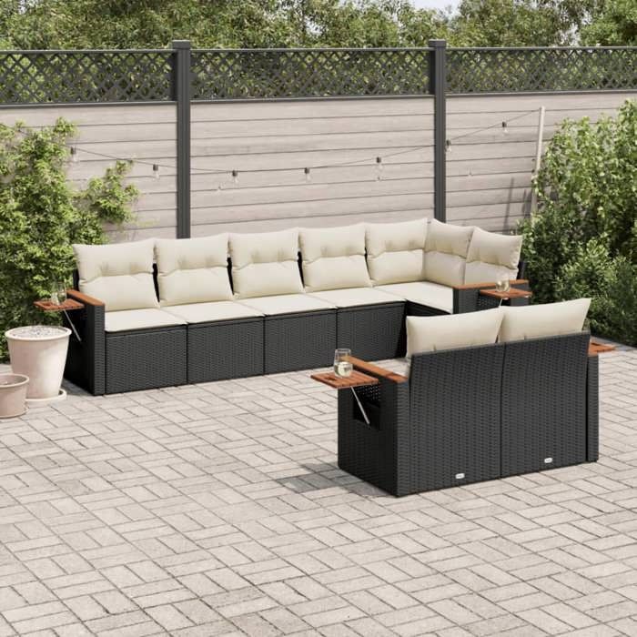 VidaXL Garden Lounge Set with Cushions 8 Pcs, Patio Sofas, Patio Furniture Set, Outdoor Furniture, Black 3259389