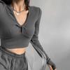 Camiseta Sexy de manga larga, ropa de calle Y2k, Top corto de punto, moda coreana, camiseta corta ajustada para primavera y otoño