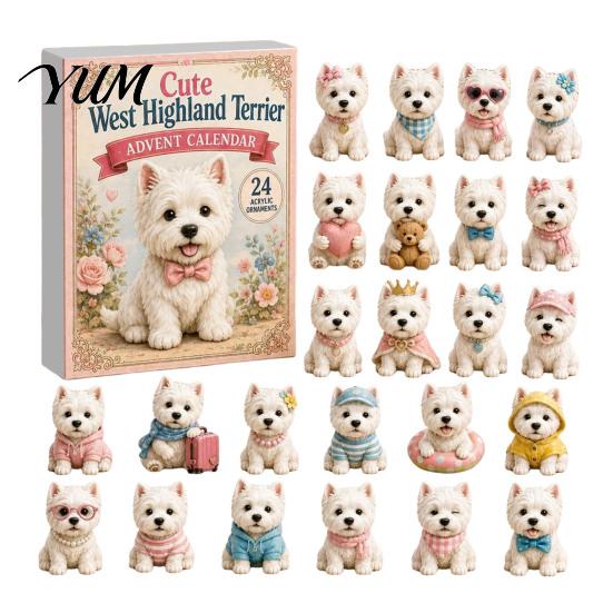 Cute Animal Desk Ornaments 24 Days Dog Advent Calendar 2026, 2D Acrylic Puppy Christmas Pajamas Series Hanging Pendants Countdown Calendar,