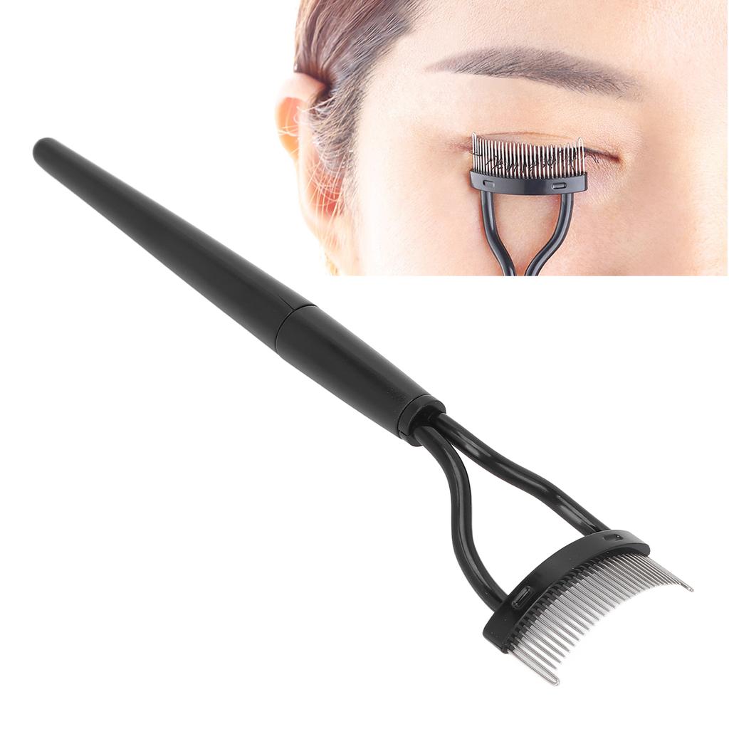Eyelash Comb Folding Reusable Stainless Steel Eyelash Separator with Cover Cosmetic Tool Black