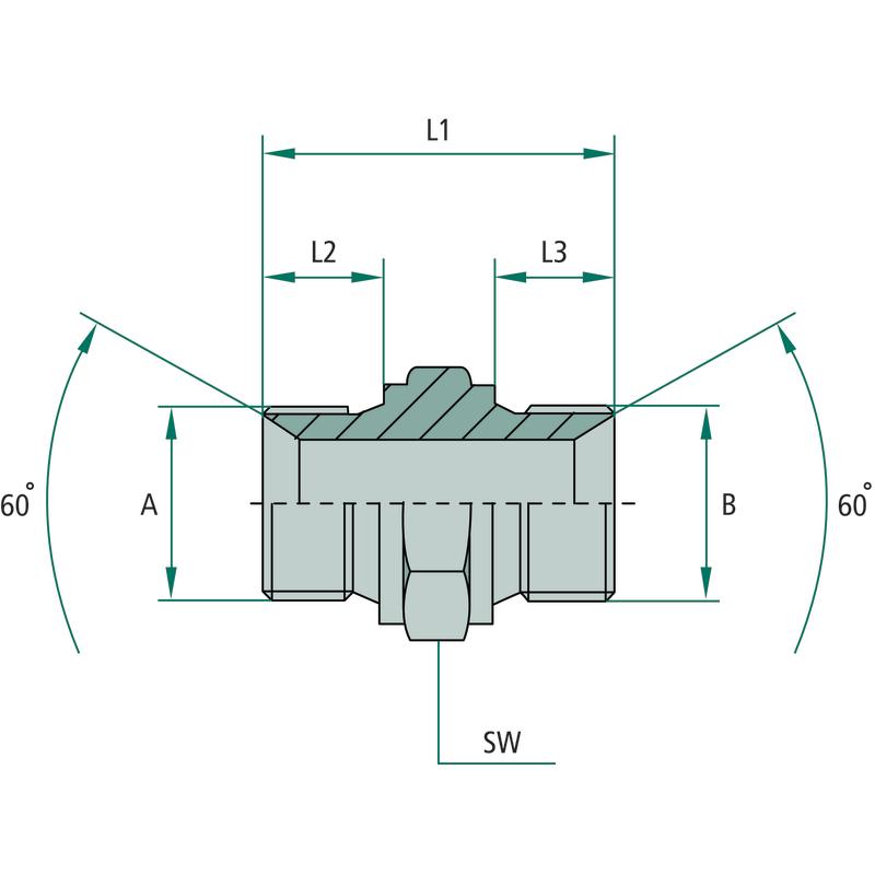 Straight hydraulic connector GRA M26x1.5 M22x1.5