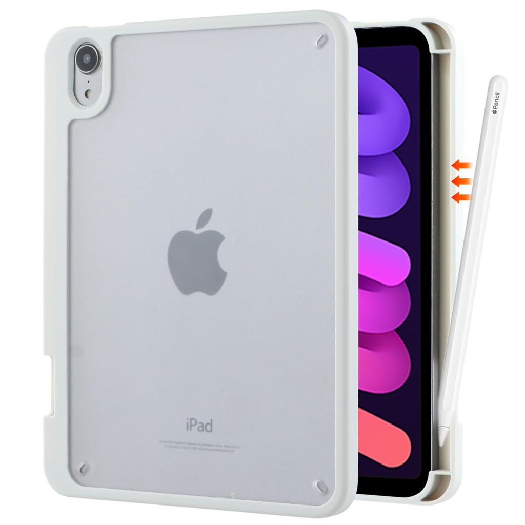 Case for iPad Mini 7th Gen A17 Pro 2024 and iPad Mini 6th Gen 2021 8.3", Frosted Translucent Back Cover with Pencil Holder
