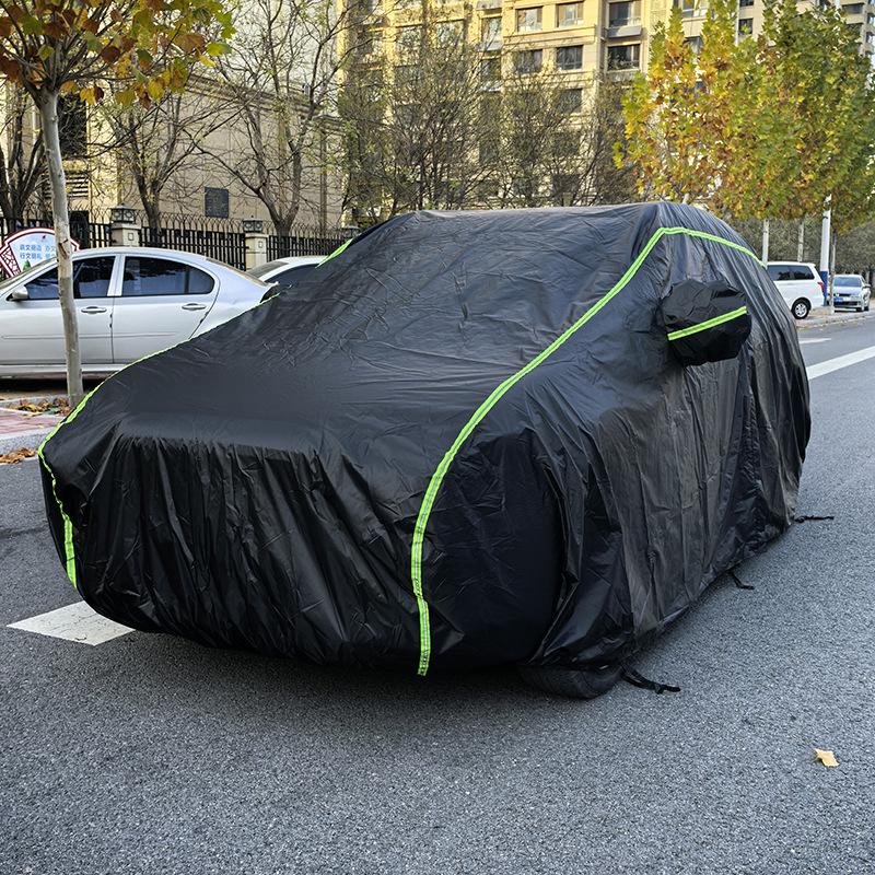 Black Aluminum Full Car Cover: Rainproof, Heat Insulating, Dustproof with Reflective Strips Custom Fit чёрный