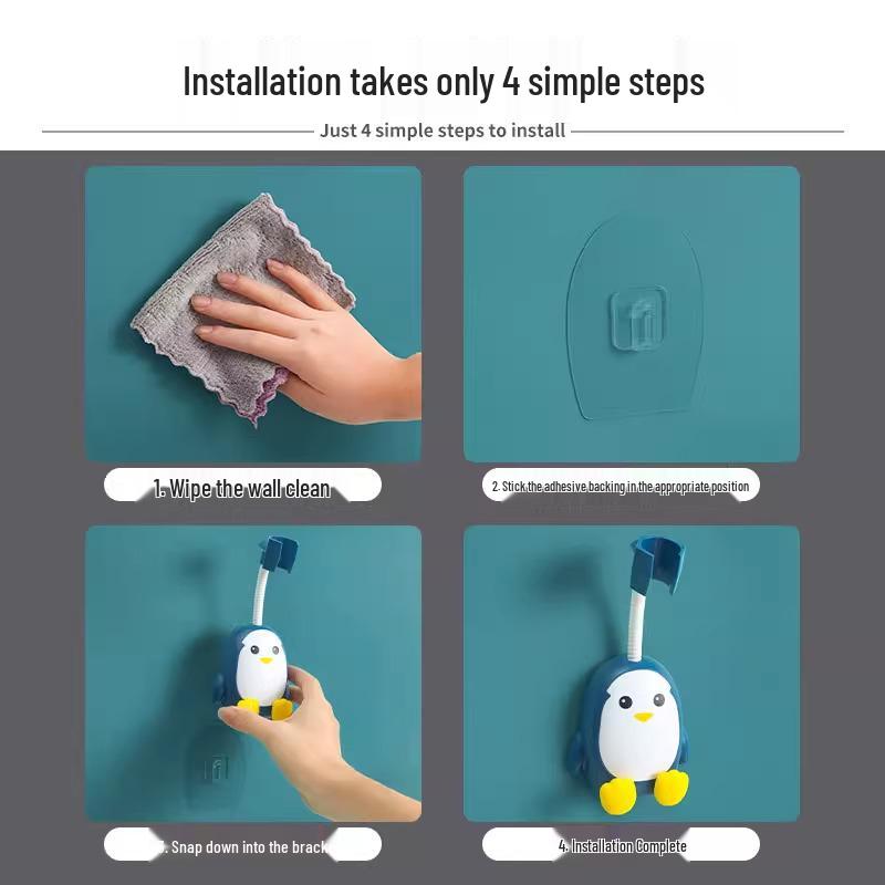 Penguin Style No-Drill Adjustable Shower Holder for Kids