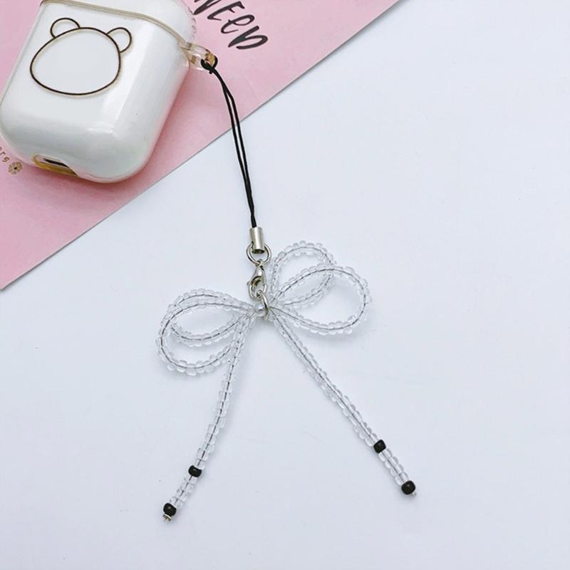 Fashion Glass Beaded Bowknot Phone Charm Straps Y2K Bag Decoration Lanyard Car Keys Hanging Pendants Purse Accessories