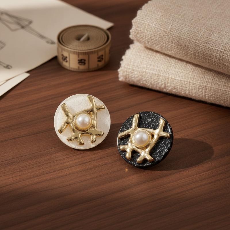 Decorative Sewing Buttons Faux Pearl Inlay Glitter Metal For Coat Jumper Cardigan Dress Round Buttons Diy Project