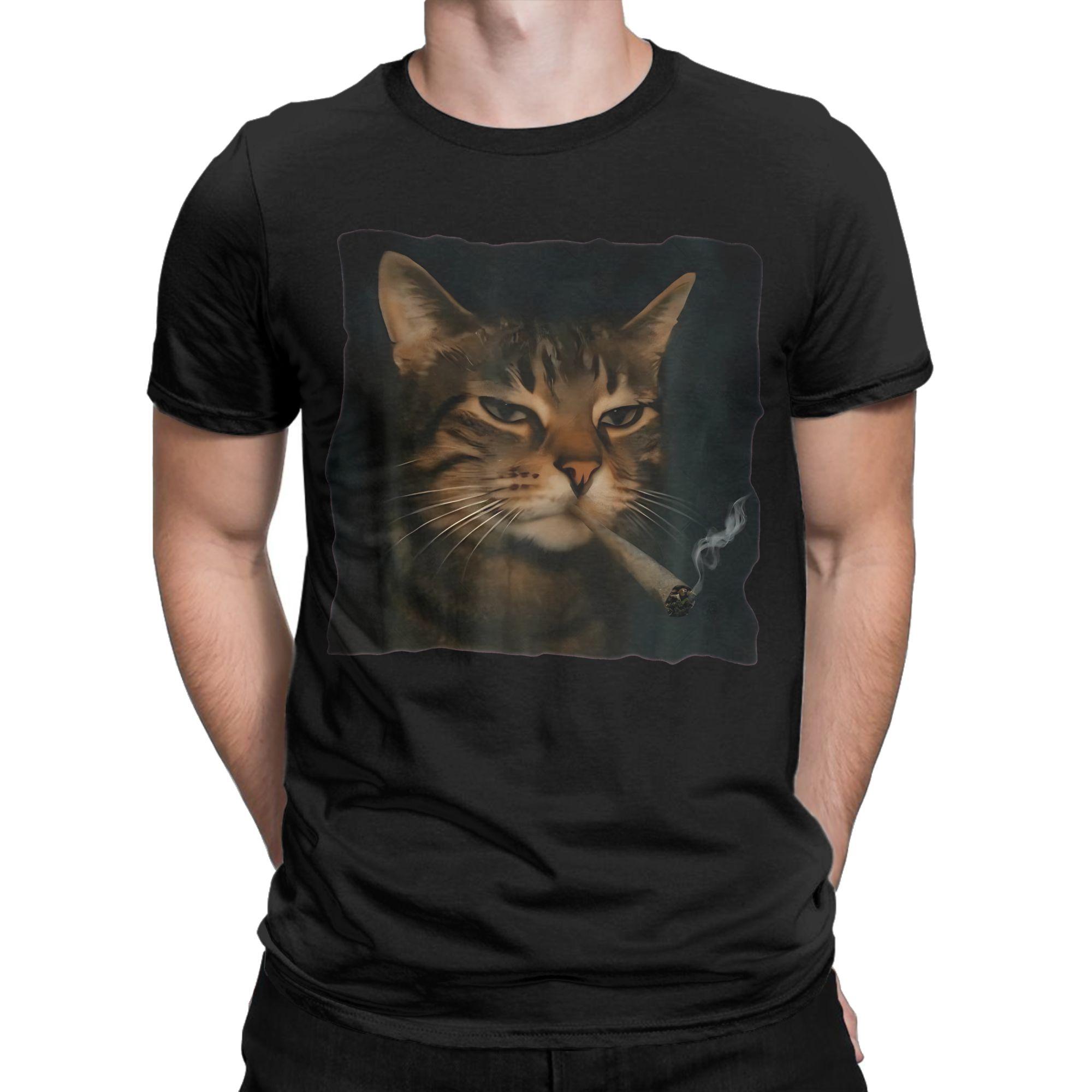 

Adult Cat Smoking T-Shirts Men Amazing Cotton Tees Crewneck Short Sleeve T Shirt Summer Clothes - Men s Summer Cotton Graphi... S разноцветный