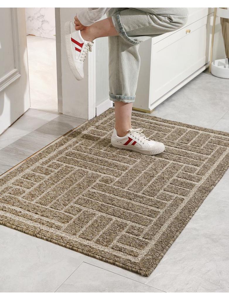 Brown Checkered Striped Washable Polypropylene Entrance Doormat
