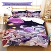 Genshin Impact Poster Pattern Bedding Set Quilt Cover Pillowcase Home Decor Gift (1 * Duvet Cover + 2 * Pillowcase, Without Core)