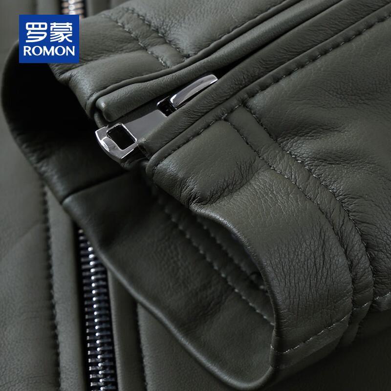 ROMON Men's Genuine Sheepskin Stand Collar Leather Jacket