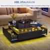 Coffee Table High Gloss Black, Square LED Lighting, Coffee Table 2 Drawers Transparent Sofa Table Side Table Tea Table Office