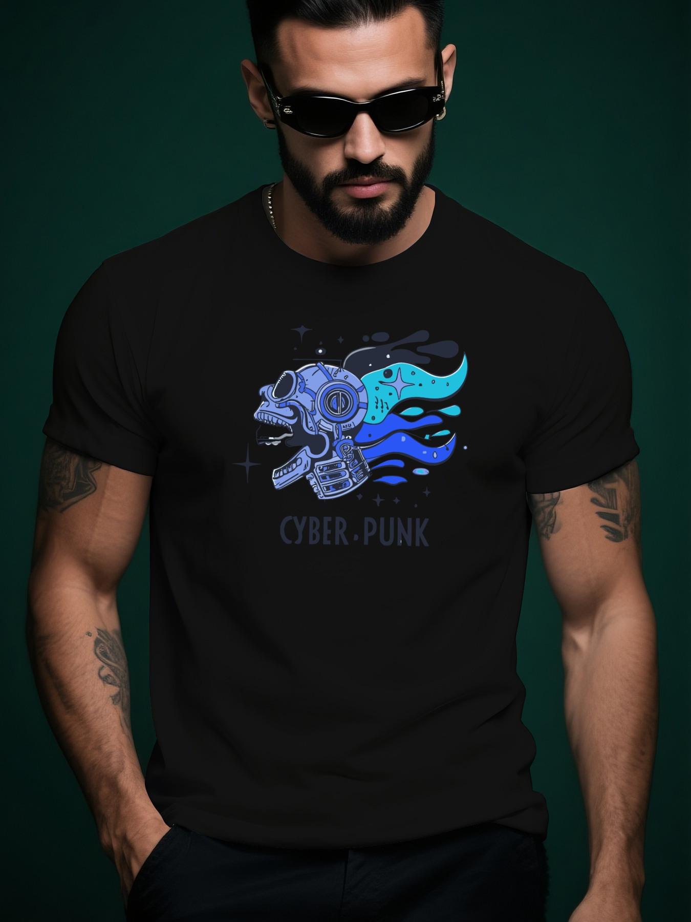 Cyberpunk Graphic Tshirt - Edgy Skull Helmet Design with ... S