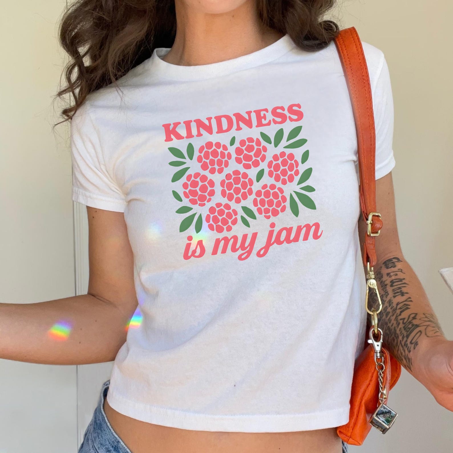 Kindness Raspberry Baby Tee: Y2K Retro Crop Top L