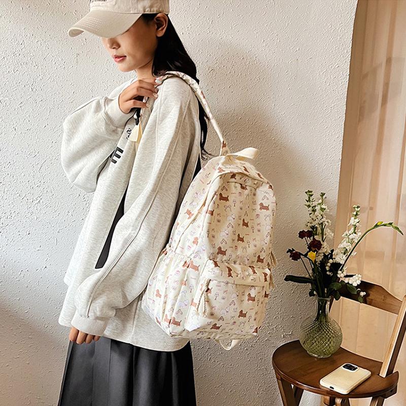 Cute Printed Puppy Dachshund College Style Backpack Student Schoolbag Portable Large Capacity Travel Shoulder Bag KTY