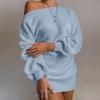 Lässiges Europäisches Off-Shoulder Strickkleid mit Laternenärmeln