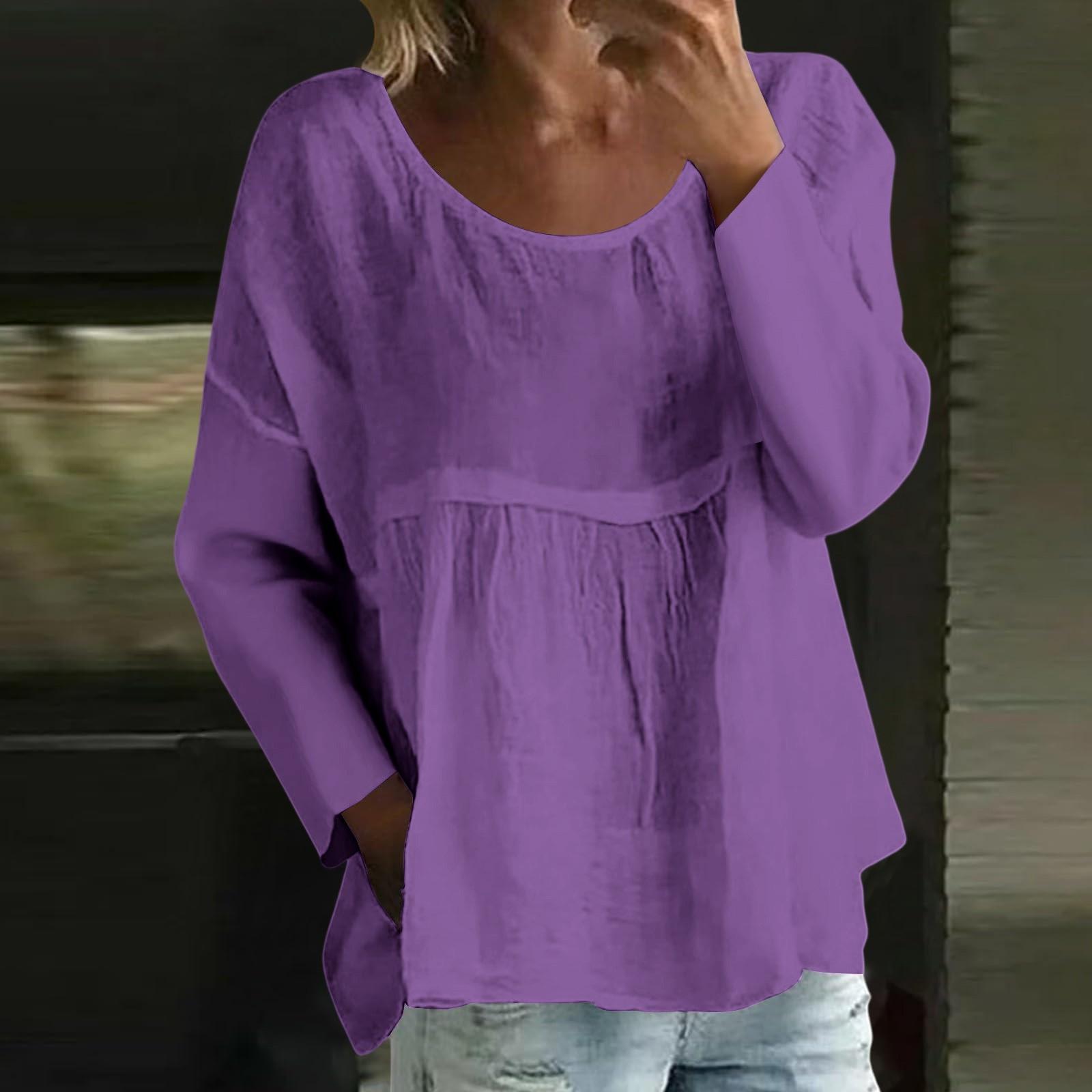 

Женский повседневный модный свободный топ с круглым вырезом и цветочным принтом, с длинным рукавом S фиолетовый