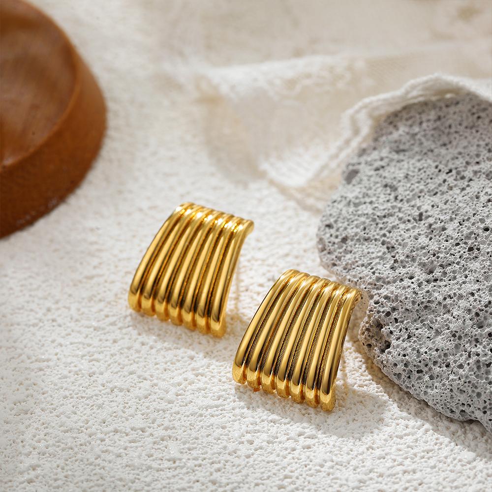 Modische glänzende dreilagige strukturierte Ohrringe mit verschlungenem Knoten für Damen, goldfarben, Edelstahl-Ohrring, Vintage-Schmuck, Geschenk