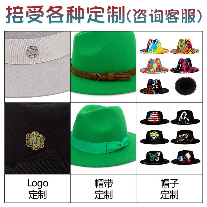 British style solid color big brim flat top top top hat French fashion jazz flat top woolen hat autumn and winter felt hat