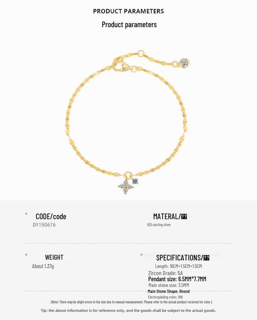 Koreanischer Stil S925 Sterling Silber Vierblättriges Kleeblatt Armband für Damen - Elegant, Exquisit und Super Glänzende Lippenkette.