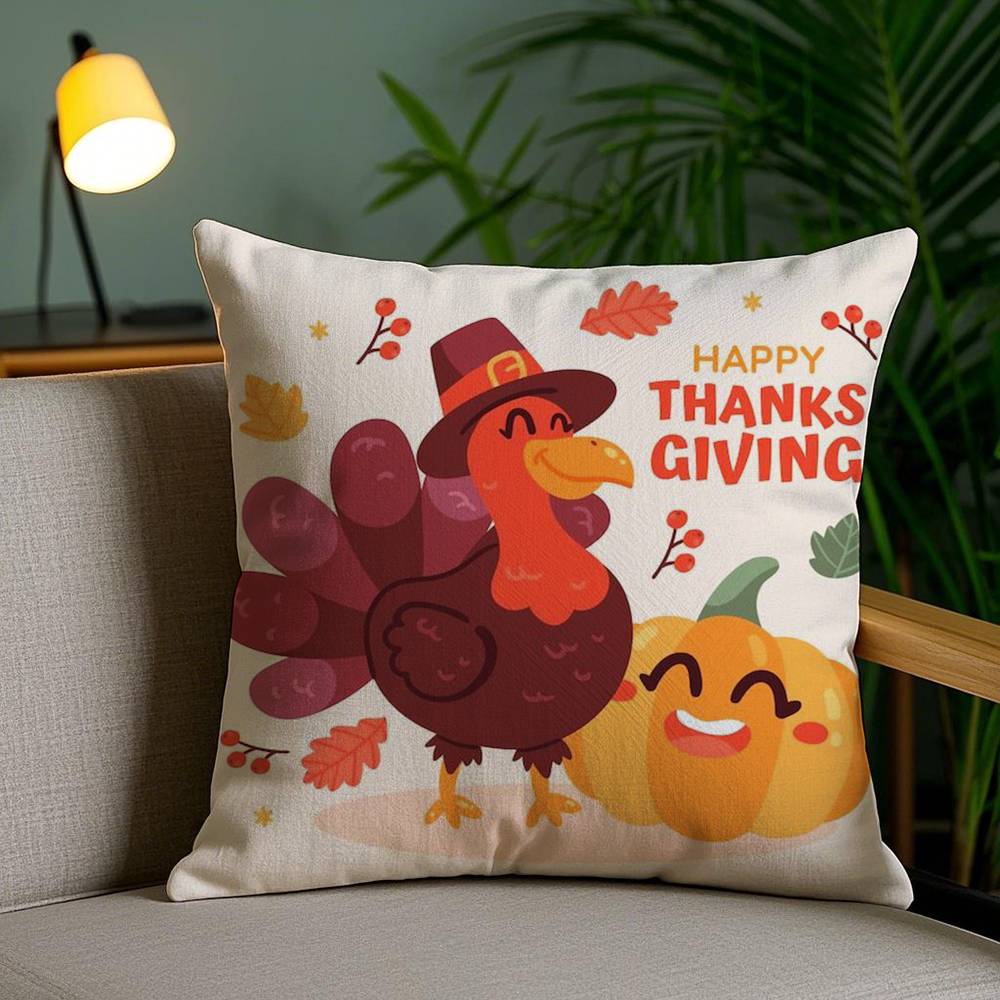 Thankful Festival Turkey Pillow Case Holiday Horror Atmosphere Short Plush Double-sided Printing Home Cushion Cover
