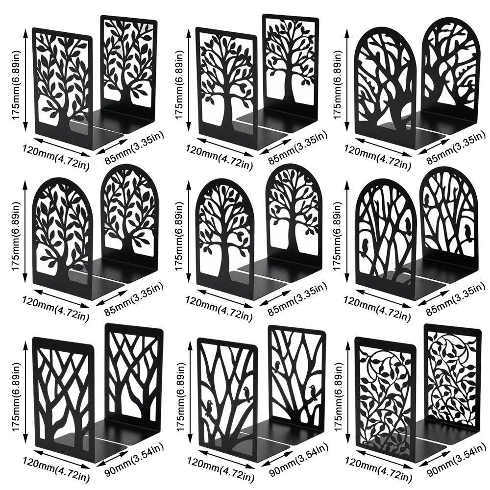 2Pcs Hollow Tree Pattern Metal Bookends T-Shape Non-slip Book Holder  Gift