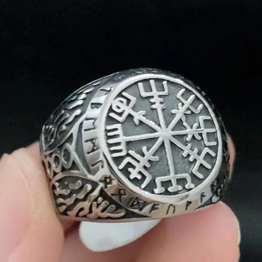 Vintage Viking Men Rings Stainless Steel Ethnic Belief Nordic Odin Compass Tree of Life Valknut Ring Amulet Jewelry
