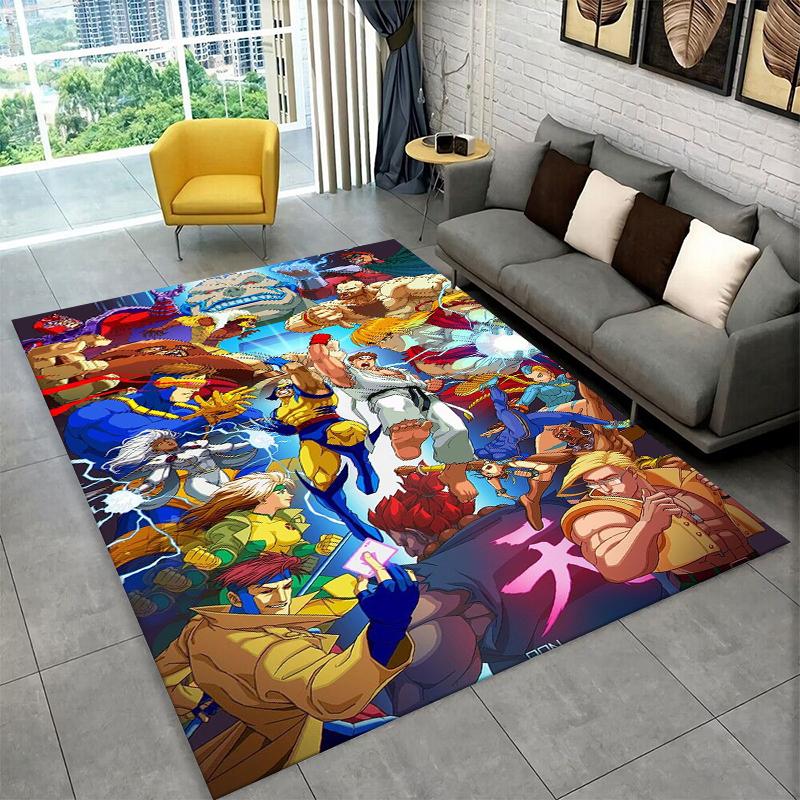 Retro Street Fighter Games Cartoon Carpet Rug for Bedroom Living Room Sofa Playroom Doormat Home Decor,Kid Area Rug Non-slip