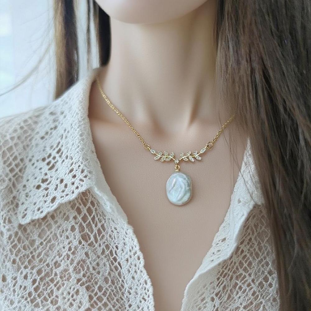 LSOOYH Natural Freshwater Big Baroque Pearl Necklaces Party Elegant Vintage Pendant, Birthday Gifts for Women