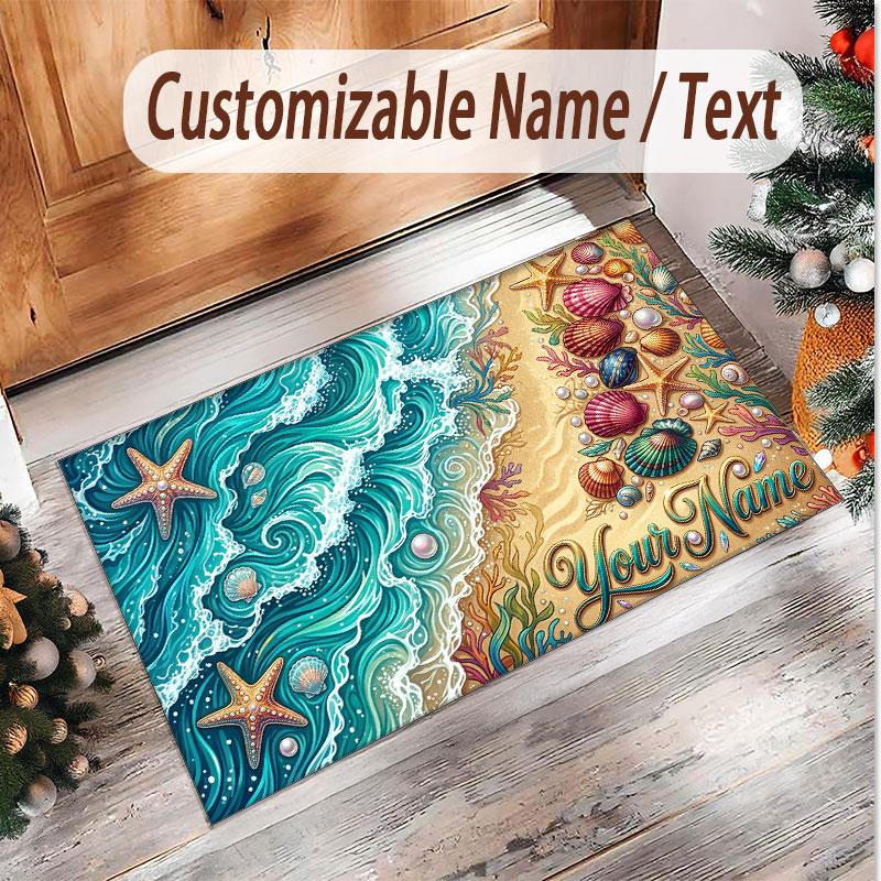 Fish Ocean Theme Soft Crystal Velvet Rug Custom Name & Text Print Non Slip Floor Rug for Bedroom Living Room