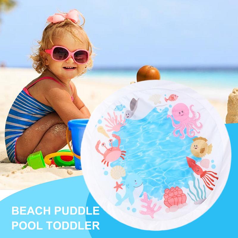 140cm Beach Kiddie Pool with Water Bucket and Carry Bag Foldable Toddler Paddling Pool Sandproof Water Play Summer Outdoor Toys