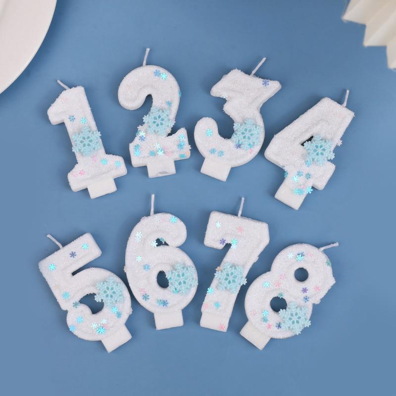 Glitter Snowflake Number Candles Kids Girls Frozen Birthday Party Cake Topper Decoration Supplies 0-9 Digital Baby Shower Gift
