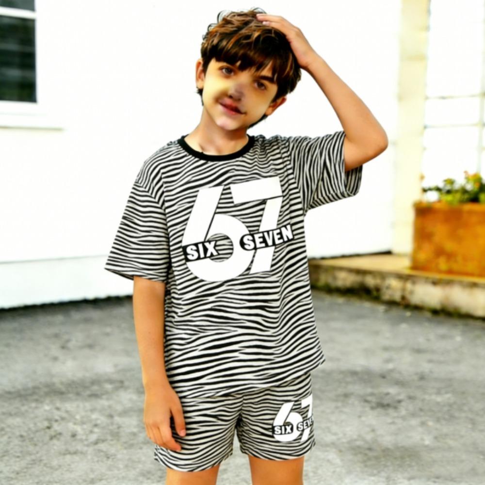 Modisches Zebra-Streifen 67 Leopard-Print Herren T-Shirt und Shorts 2-teiliges Set Sommer Lässiges Outfit für Herren- und Damenbekleidung Oberteil