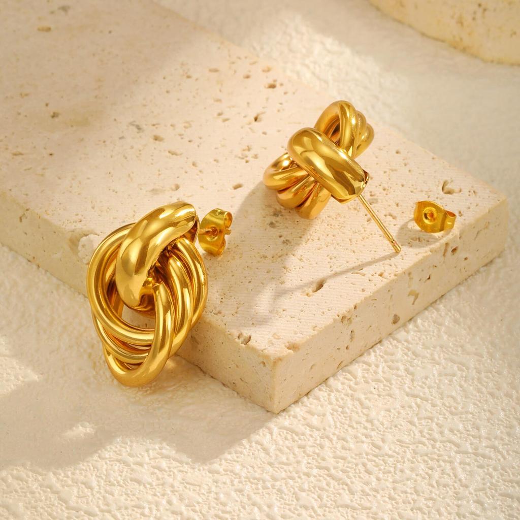 Chunky Knot Earrings Gold Plated Geometric Earrings for Women, Thick Statement Dangle Drop Earrings Hypoallergenic Jewelry