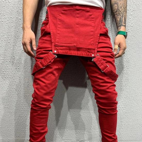 Men Jumpsuit Solid Color Multi Pockets Overalls Full Length Mid Rise Cargo