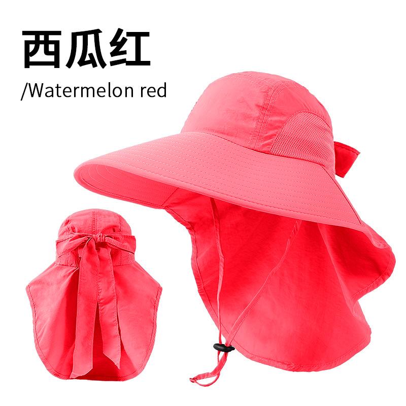 Big-brimmed bucket hat women's dew ponytail sun protection hat summer sun hat outdoor sun hat UV protection mountaineering hat