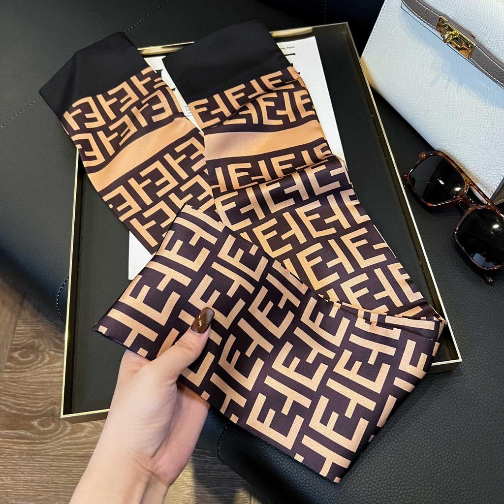 Long Silk Scarf Women's New Small Silk Scarf Printing Simulation Silk Tied Bag Streamer Explosion Sweet Little Scarf