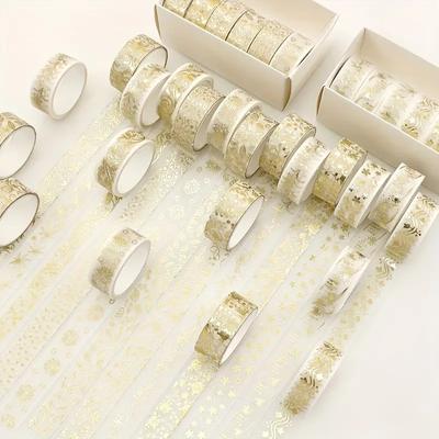 12 Rolls/Box Golden Plant Flower Washi Tape Set Gold Foil Decorative Adhesive Tape Sticker Scrapbooking Stationery