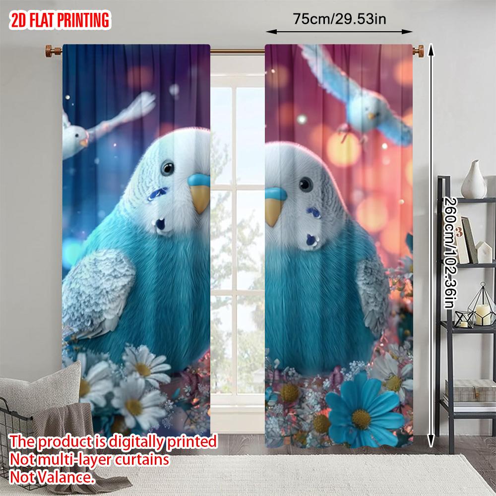 2pcs   plane printing Popular Curtains Two parrots Versatile Fabric (without rod) All Seasons for Living Room   Home Decoration