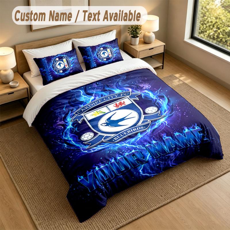 Bedding Set 1 Duvet Cover 2 Pillowcases Cardiff City Print Soft Bed Linen Bedroom Decor
