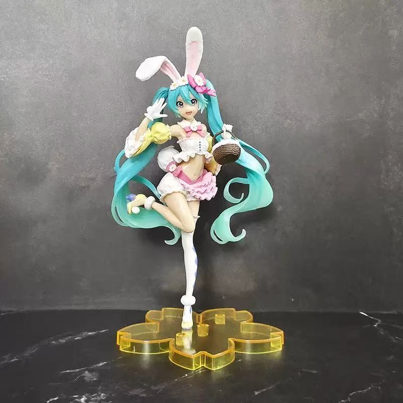 Hatsune Miku Model Anime Girl Figures Cat Ear Sitting Posture Short Sleeved Pajamas Figurines Car Decoration Doll Kids Toys Gift