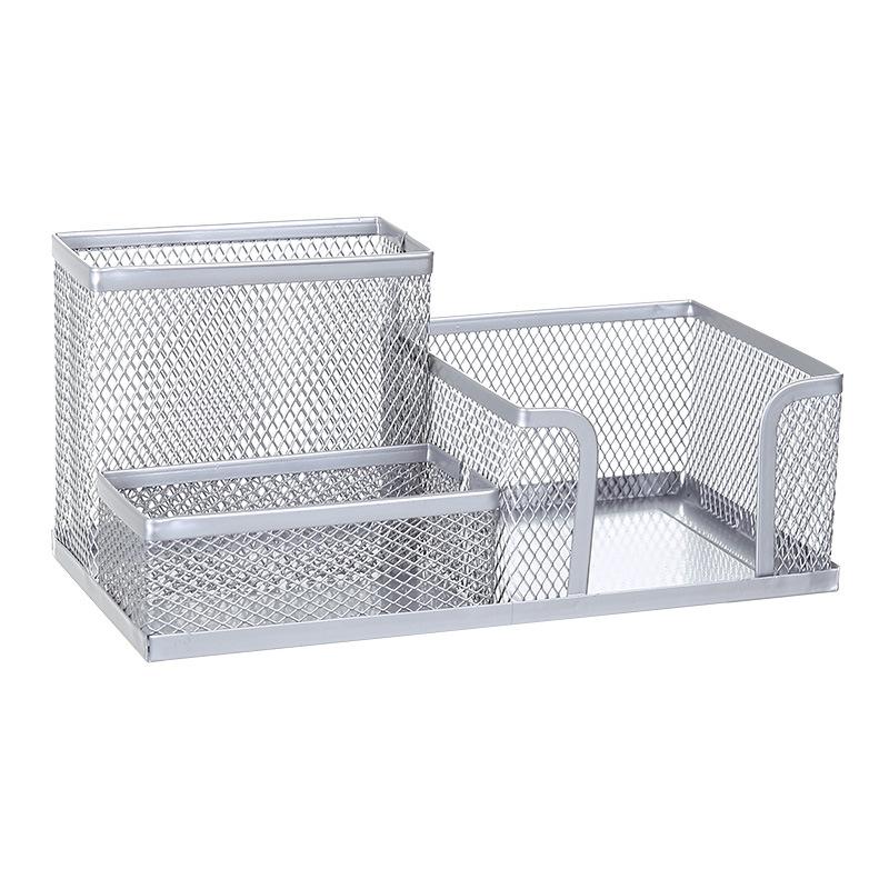 Mesh Desk Organizer Office Supplies Caddy with Pencil Holder and Storage Baskets for Desktop Accessories, 3 Compartments, Black