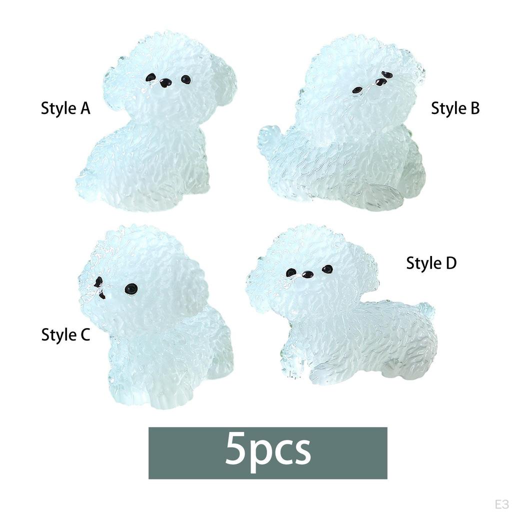5 Pieces Luminous Mini Dog Figurines Animal Sculpture Tabletop Ornament for Dollhouse DIY