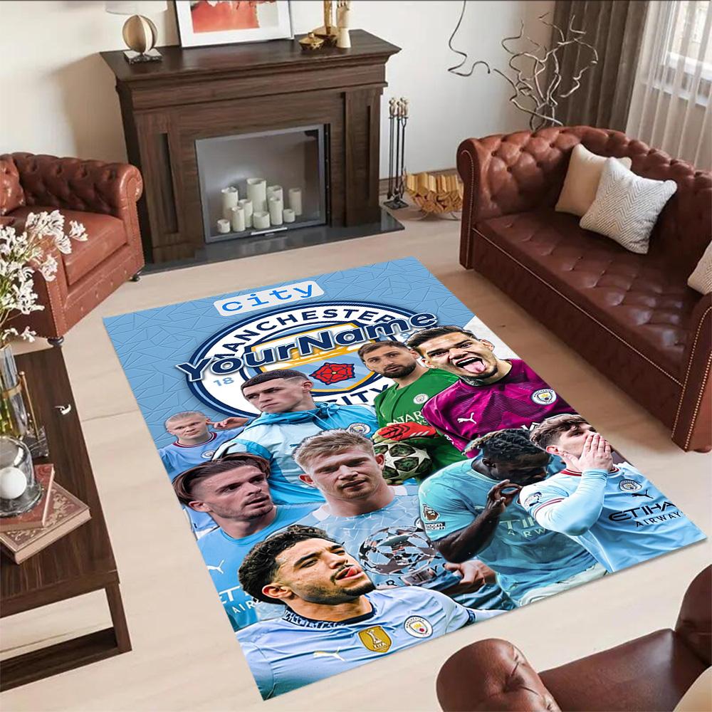 Manchester City Customize Text Area Rug Suitable for Dining Room Game Room Hallway Outdoor Antislip Carpet Anime Office Decor