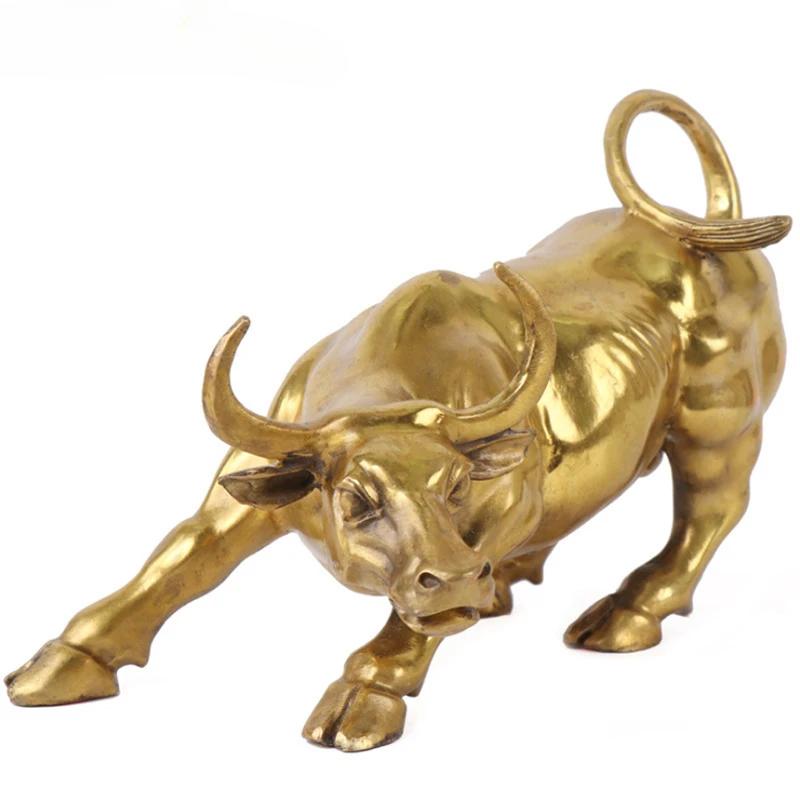 Wall Street Copper Bull Statue – Golden Charging Bull Figurine for Home & Office Decor, Luck and Success Gift